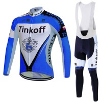 2017 Tinkoff Blau Fahrradbekleidung Satz Radtrikot Langarm+Lang Trägerhose