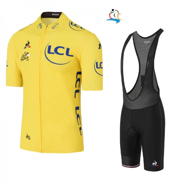 2017 Tour de France Gelb Fahrradbekleidung Satz Radtrikot Kurzarm+Kurz Trägerhose Schwarz
