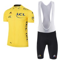 2017 Tour de France Gelb Fahrradbekleidung Satz Radtrikot Kurzarm+Kurz Trägerhose