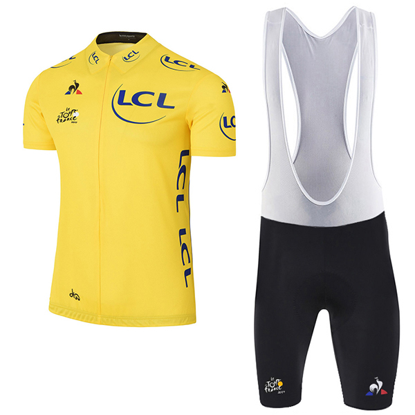 2017 Tour de France Gelb Fahrradbekleidung Satz Radtrikot Kurzarm+Kurz Trägerhose