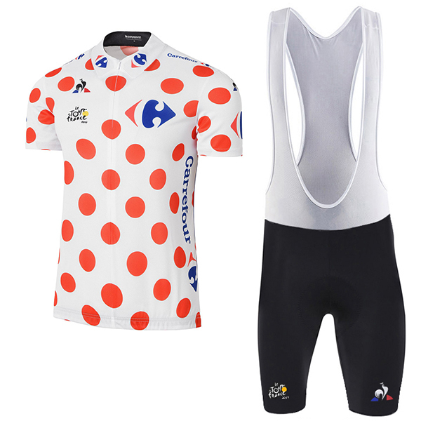 2017 Tour de France Polka Dot Fahrradbekleidung Satz Radtrikot Kurzarm+Kurz Trägerhose