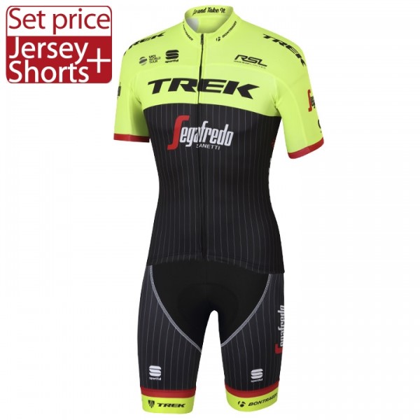 Trek Segafredo Pro 2017 Gelb Fahrradbekleidung Satz Radtrikot Kurzarm+Kurz Radhose